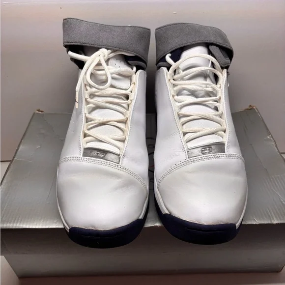 Rare Nike Air Jordan Team Strong Men Sz 13 Navy White Leather Sneaker 311868-102 - Picture 2 of 12